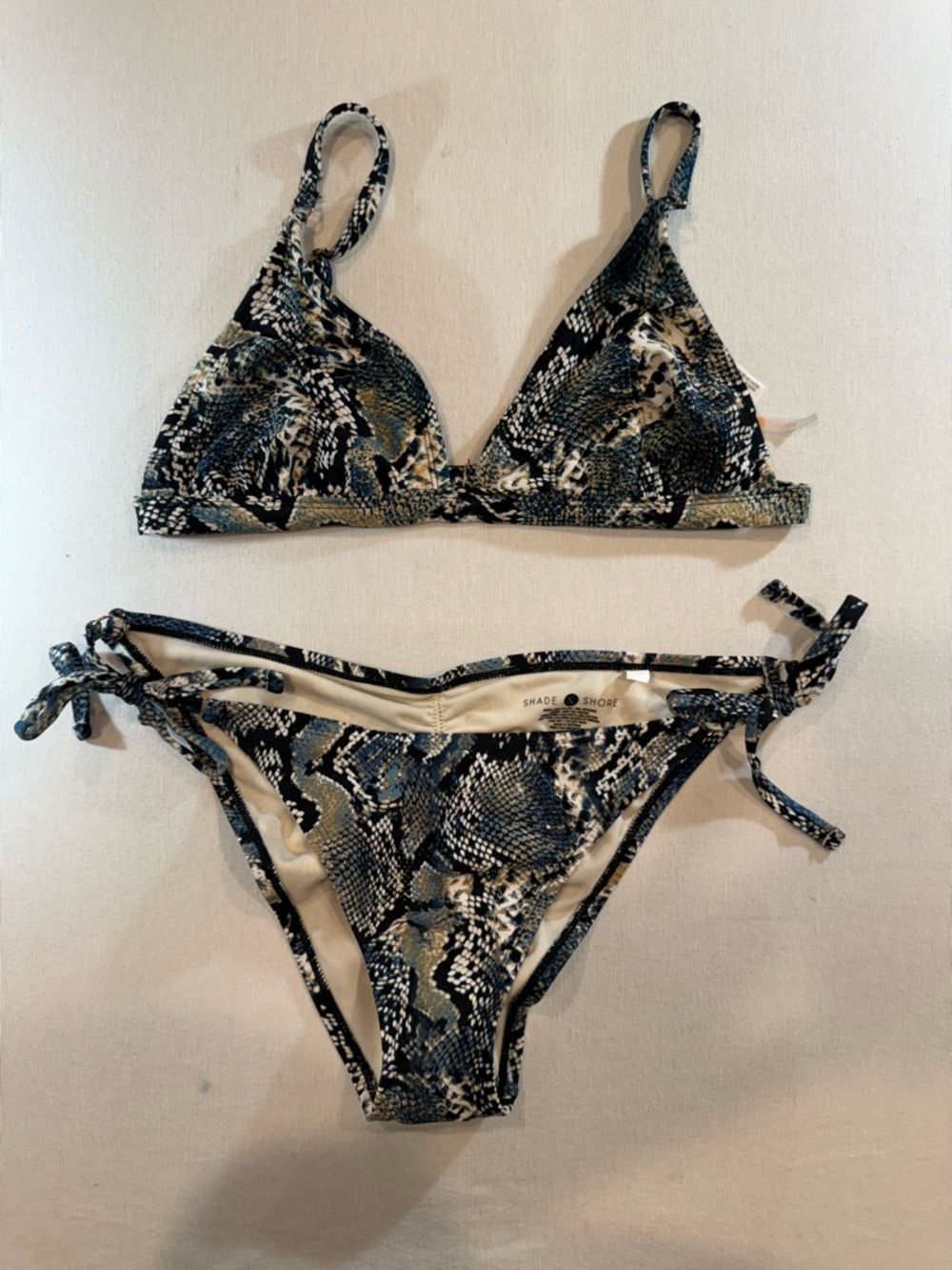 Shade & Shore Blue and Cream Snake-Pattern Bikini Size Large